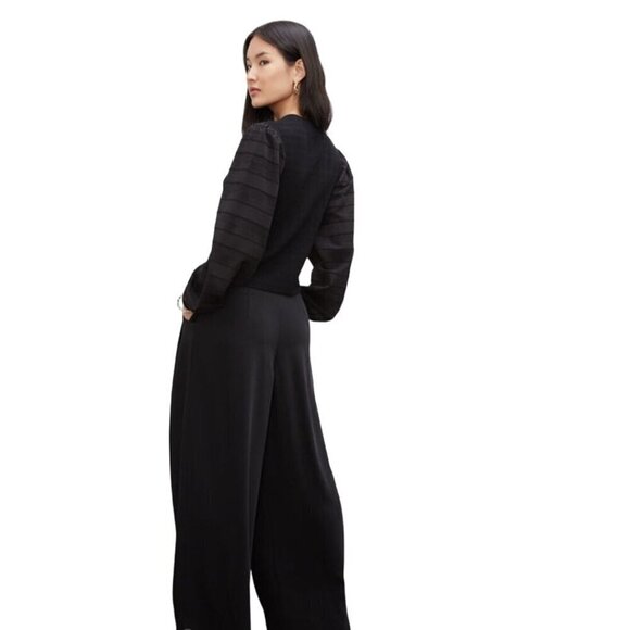 Club Monaco Black Woven Sleeve Crewneck Top Size XS - Picture 5 of 9